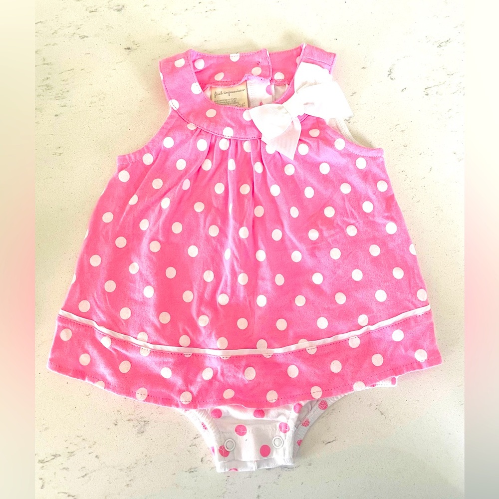 First Impressions Baby Girl Pink White Tulip Polka Dot Onesie 3-6 Months NWT